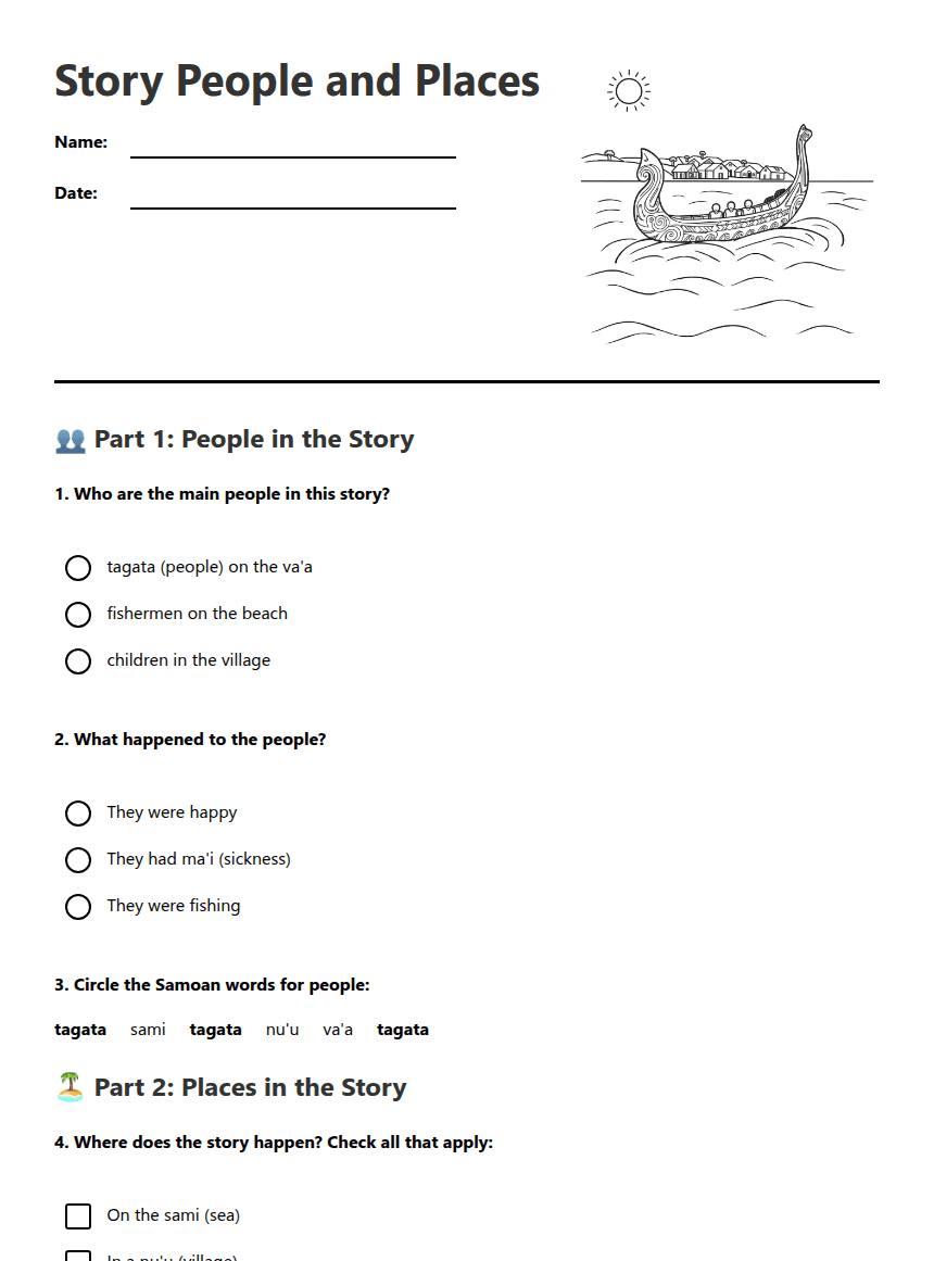 Story People and Places worksheet preview