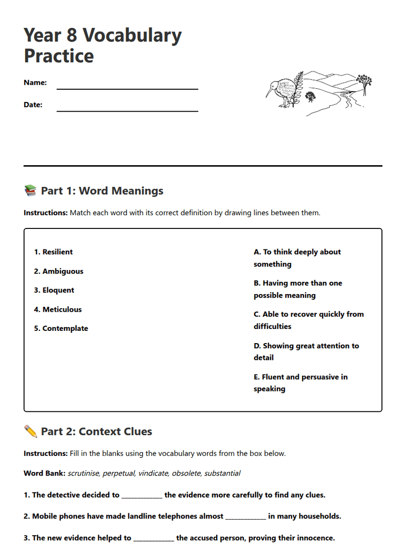 Year 8 Vocabulary Practice