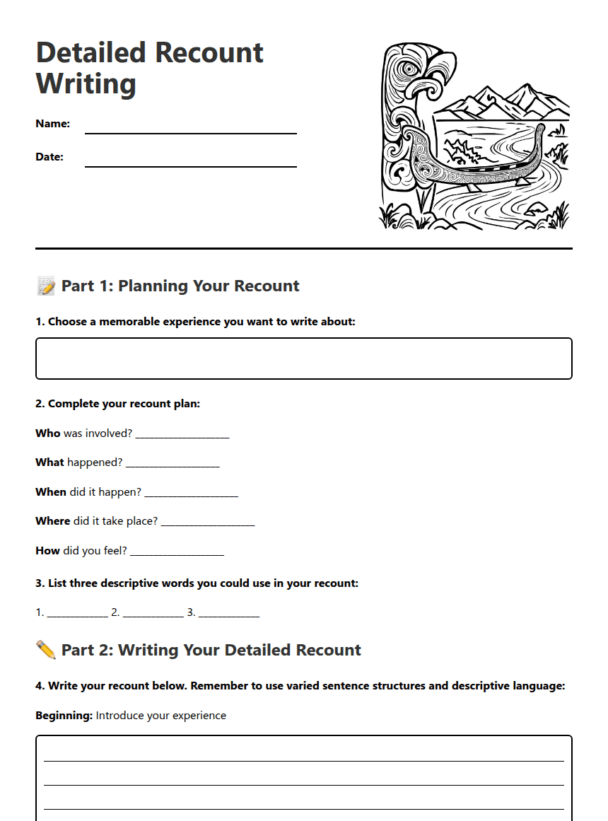 Detailed Recount Writing worksheet preview