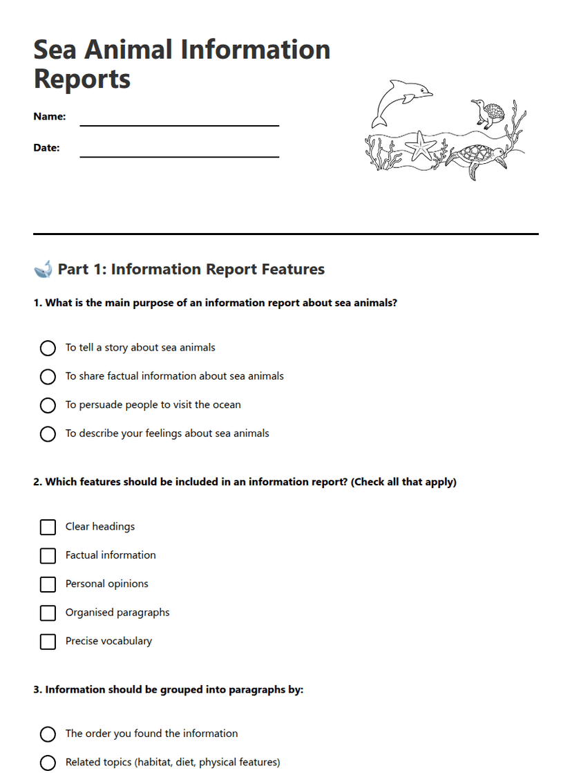Sea Animal Information Reports