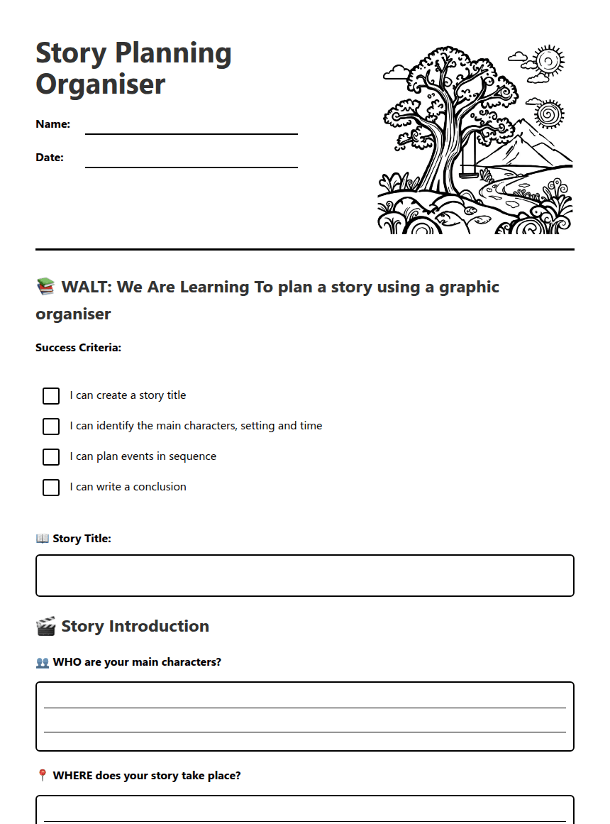 Story Planning Organiser worksheet preview