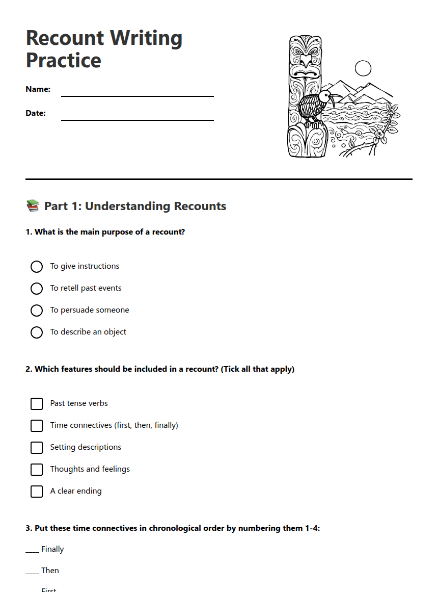 Recount Writing Practice worksheet preview