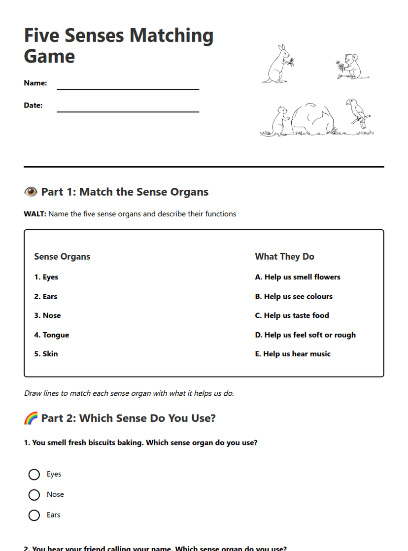 Five Senses Matching Game