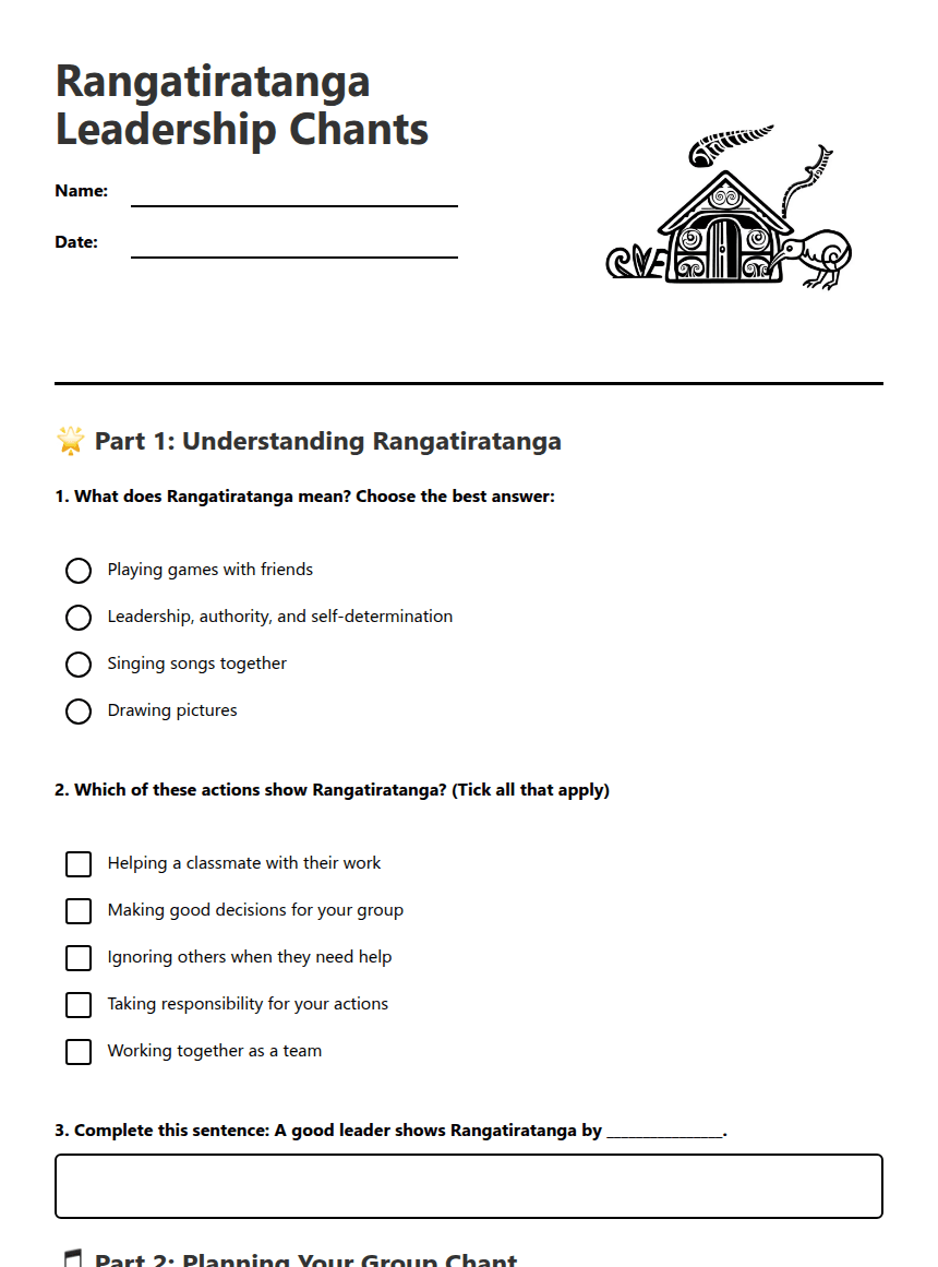 Rangatiratanga Leadership Chants worksheet preview