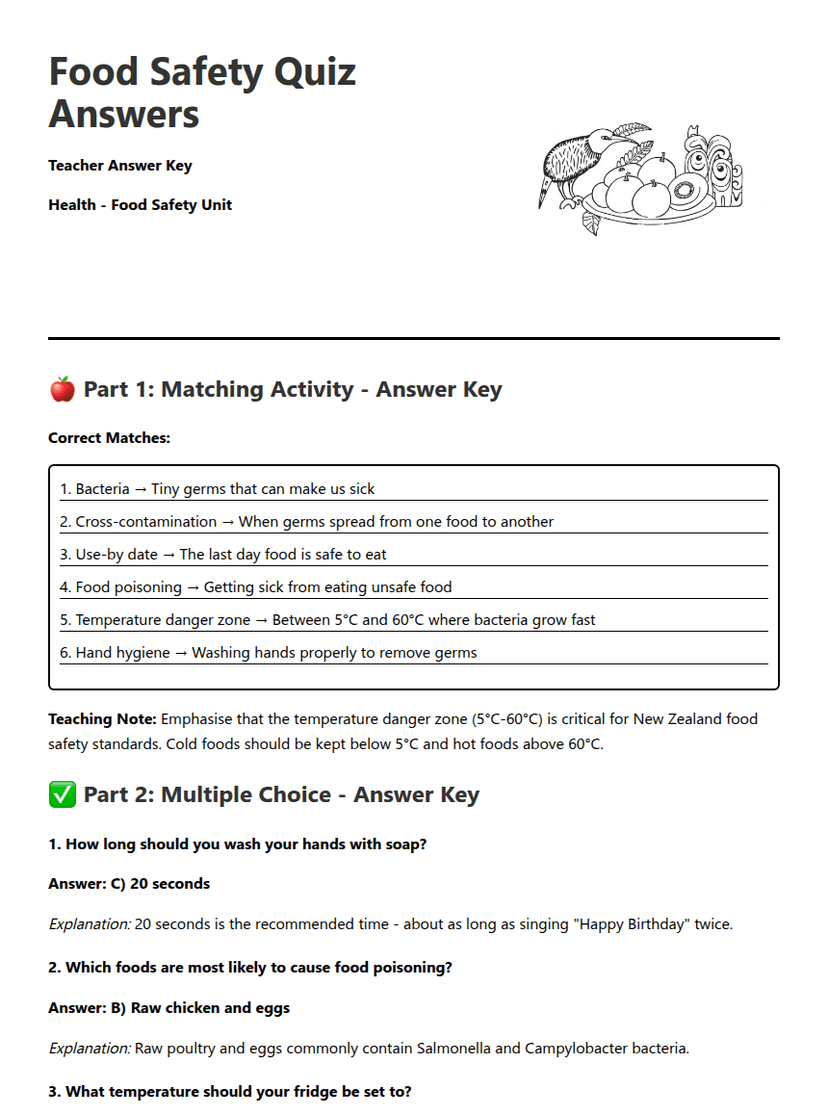 Food Safety Quiz Answers