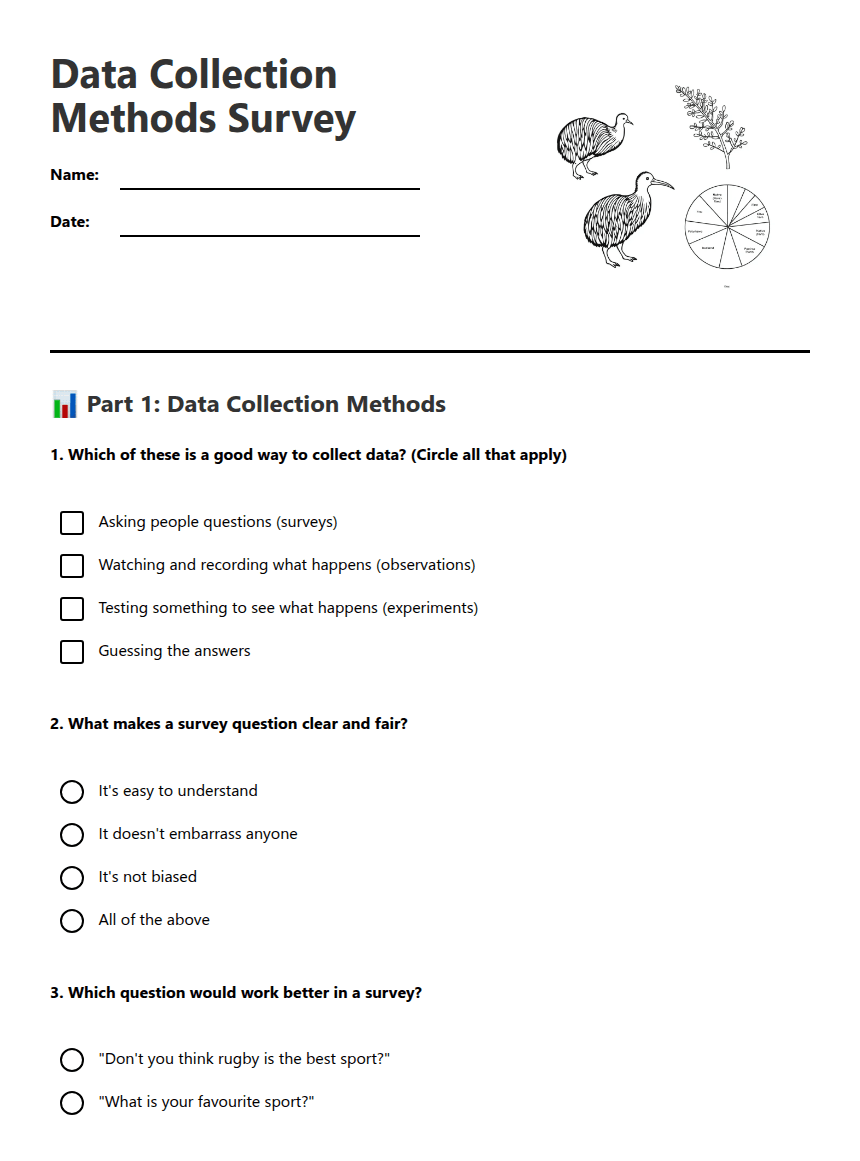 Data Collection Methods Survey worksheet preview