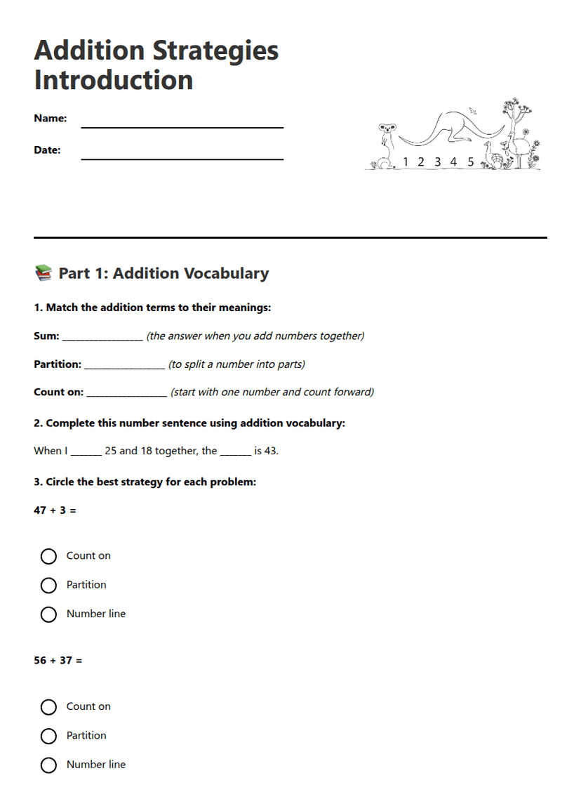 Addition Strategies Introduction