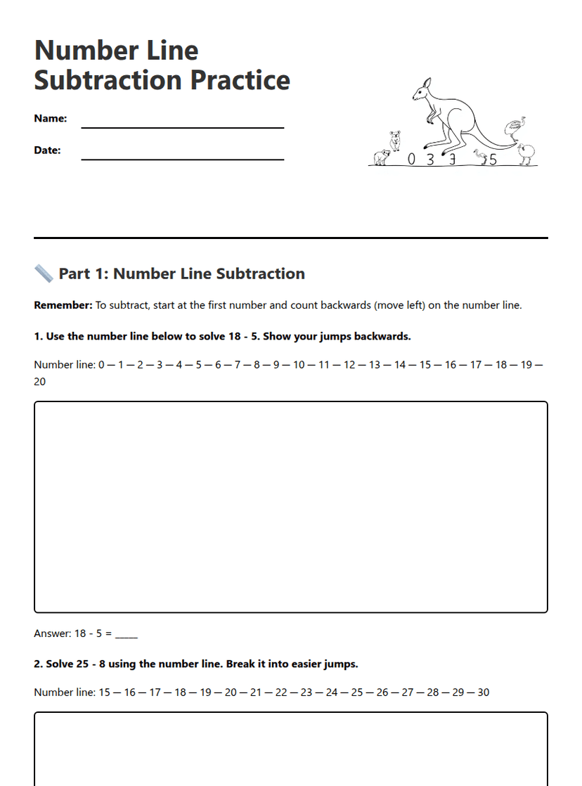 Number Line Subtraction Practice