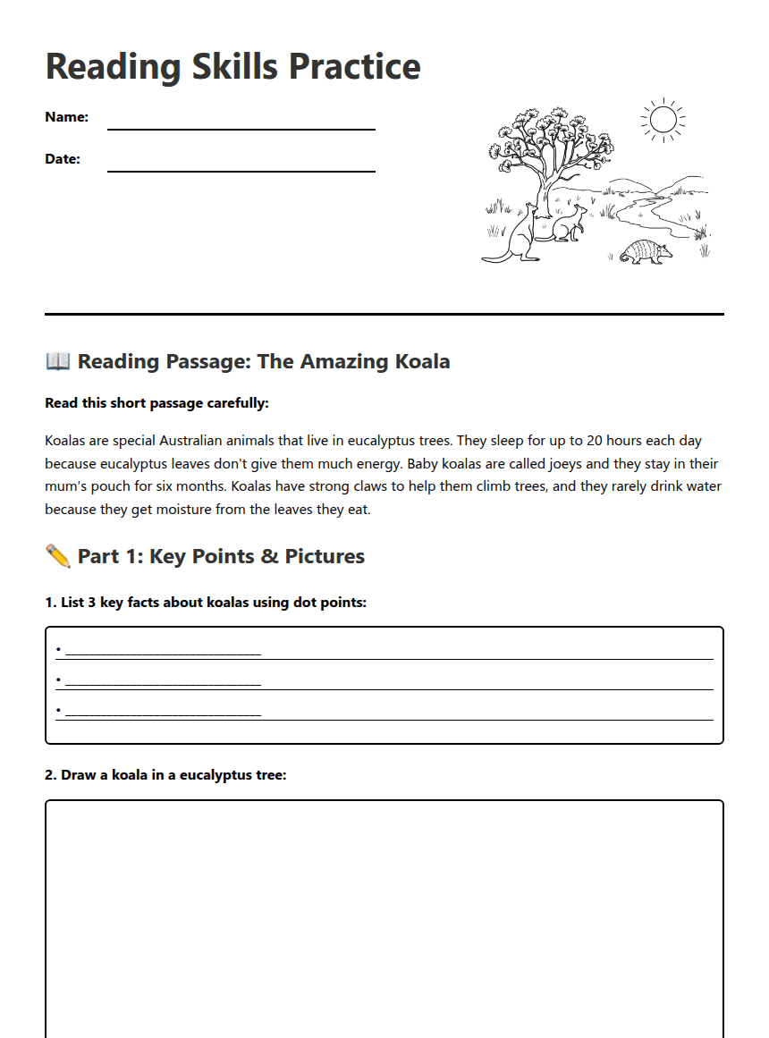 Reading Skills Practice worksheet preview