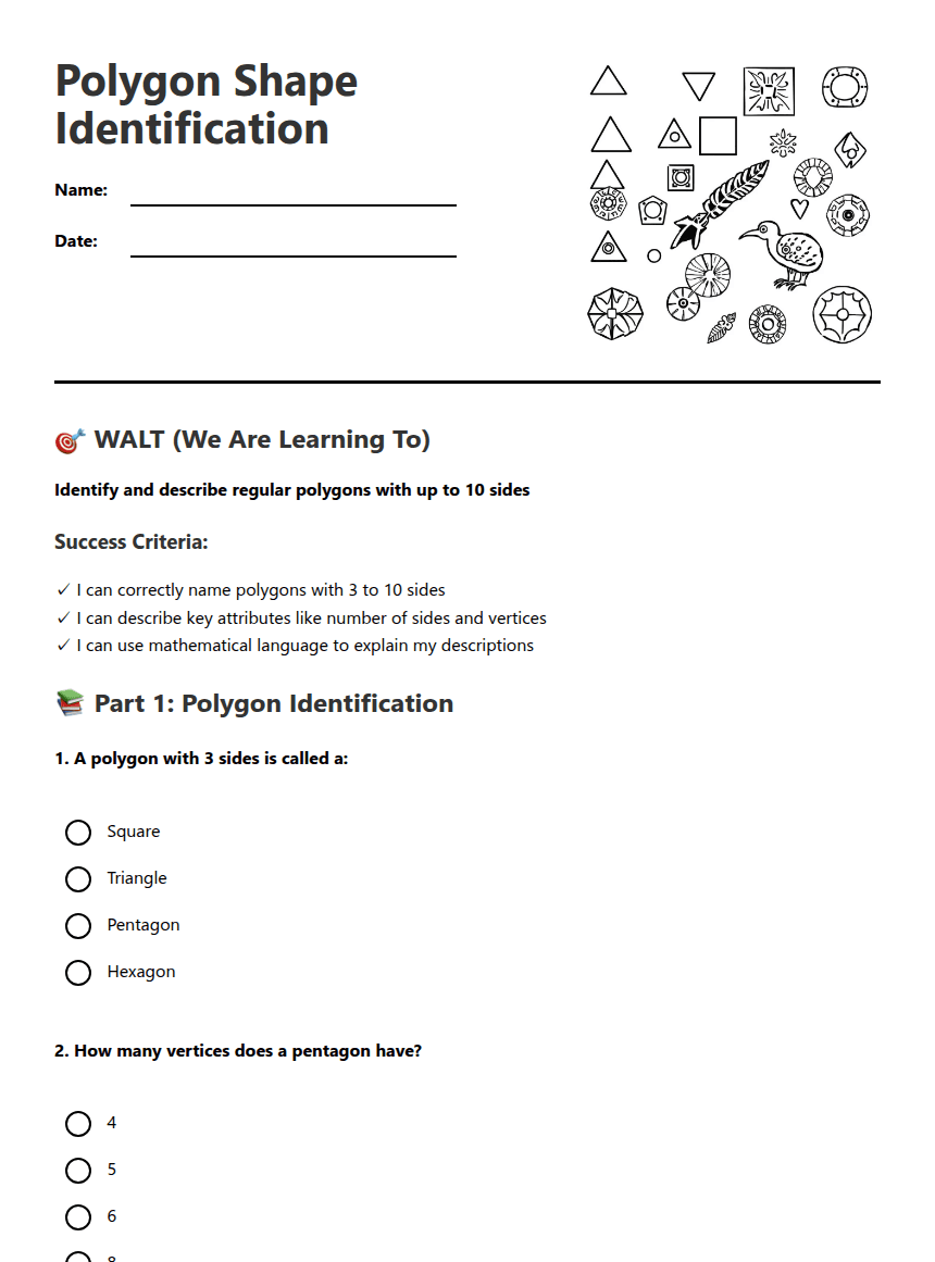 Polygon Shape Identification worksheet preview