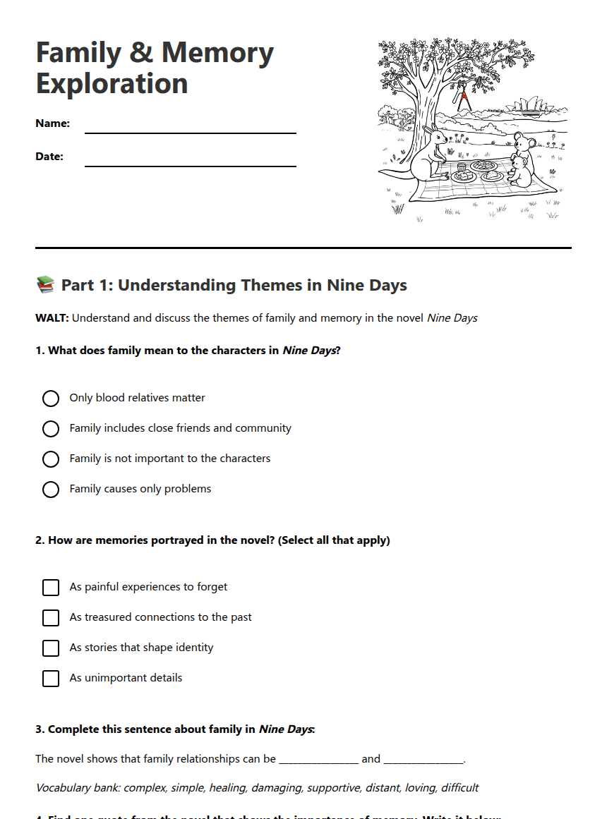 Family & Memory Exploration worksheet preview