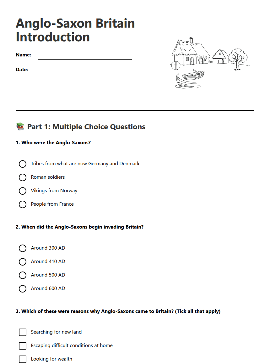 Anglo-Saxon Britain Introduction worksheet preview