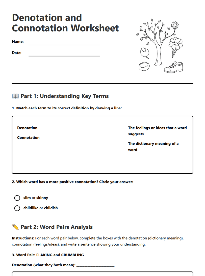 Denotation and Connotation Worksheet
