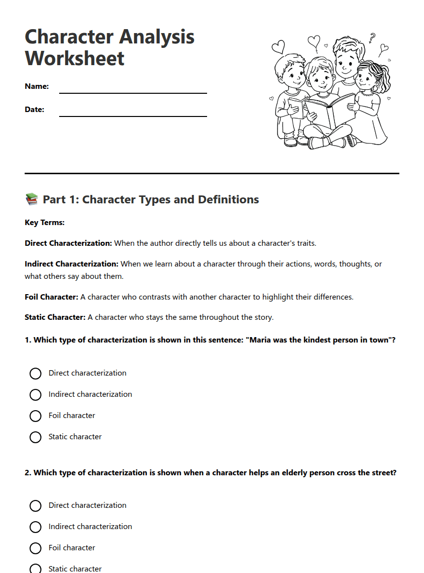Character Analysis Worksheet worksheet preview