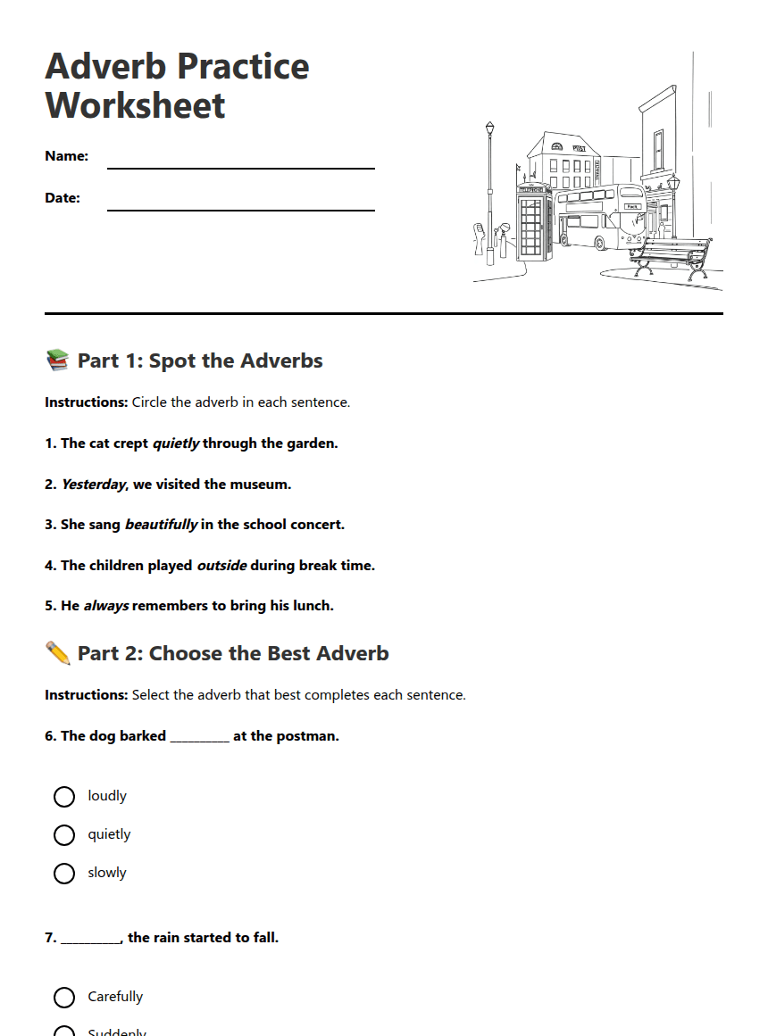 Adverb Practice Worksheet worksheet preview