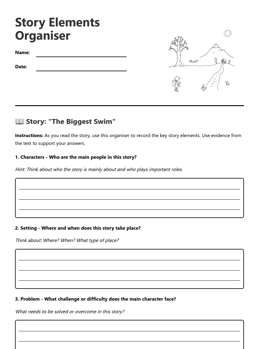 Story Elements Organiser worksheet preview