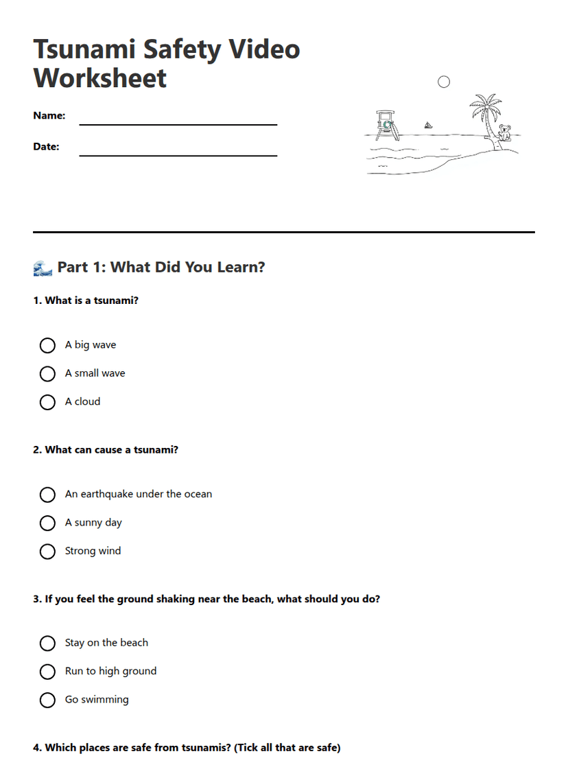 Tsunami Safety Video Worksheet