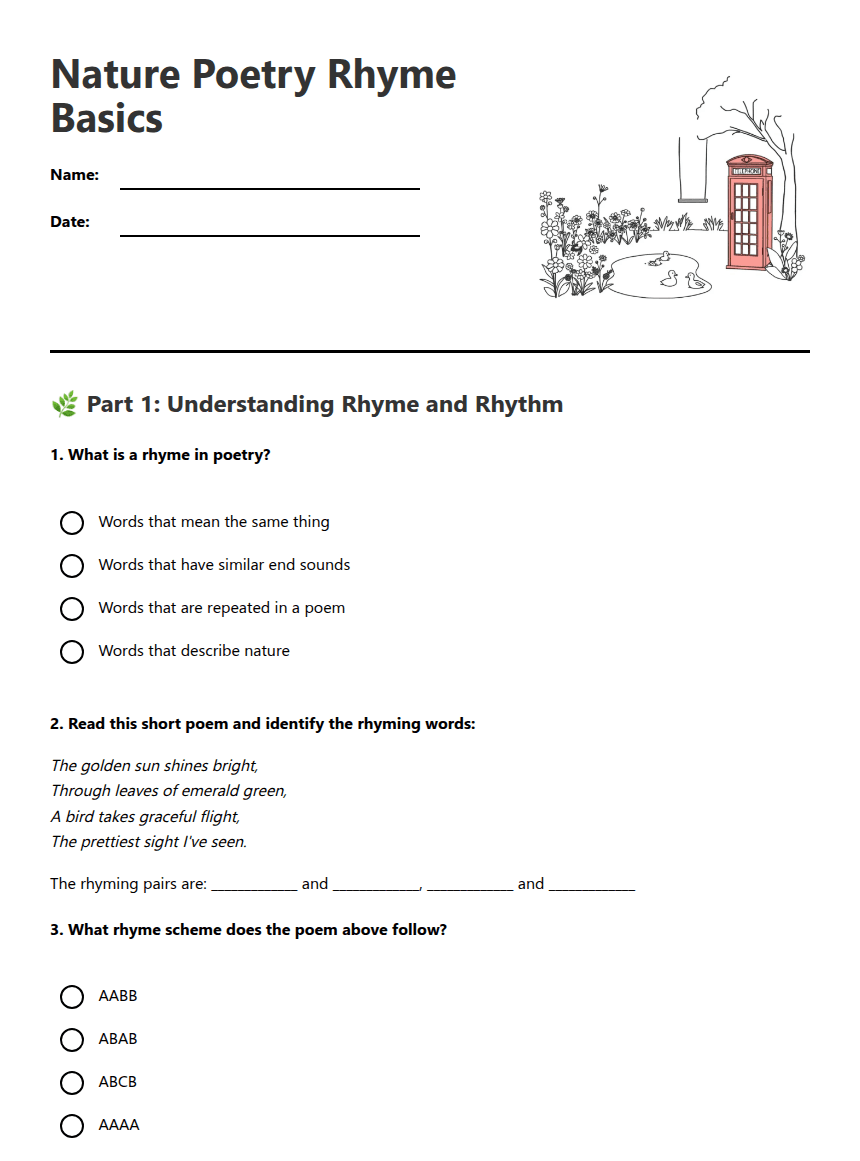 Nature Poetry Rhyme Basics worksheet preview