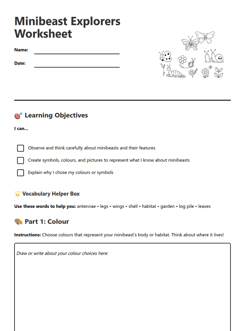 Minibeast Explorers Worksheet