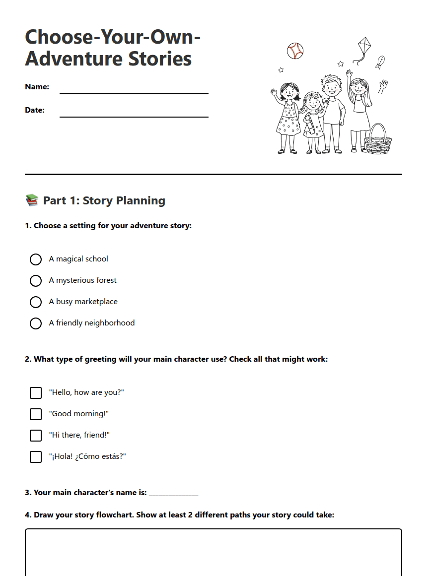 Choose-Your-Own-Adventure Stories worksheet preview