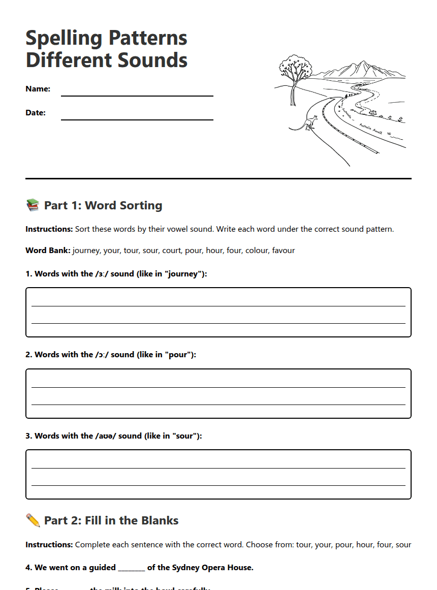 Spelling Patterns Different Sounds worksheet preview