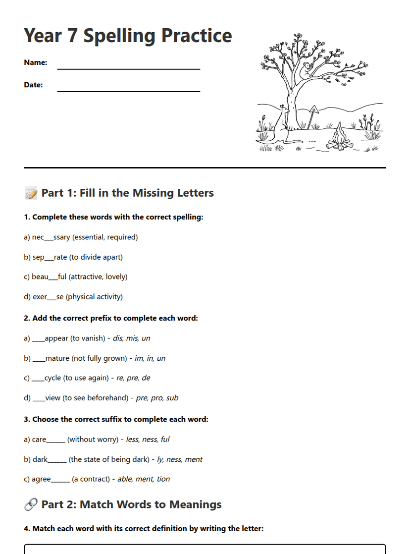 Year 7 Spelling Practice