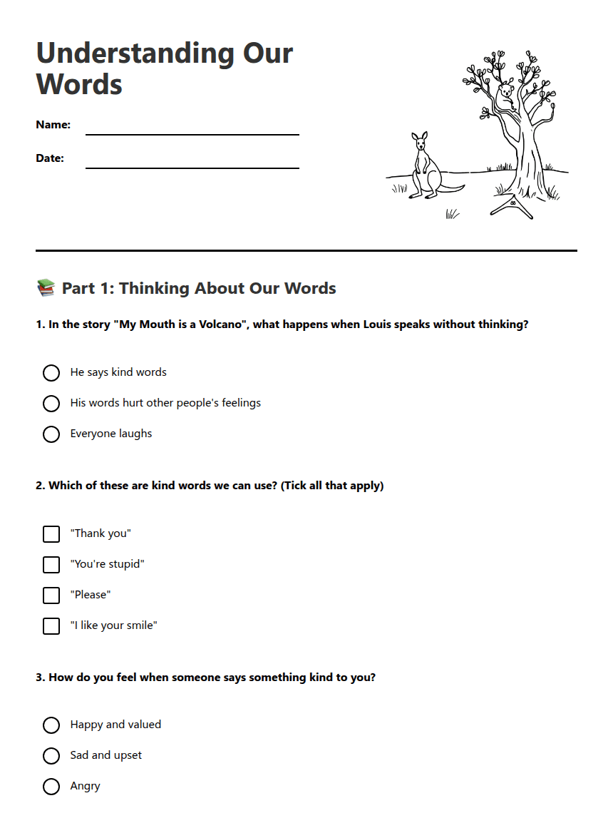 Understanding Our Words worksheet preview