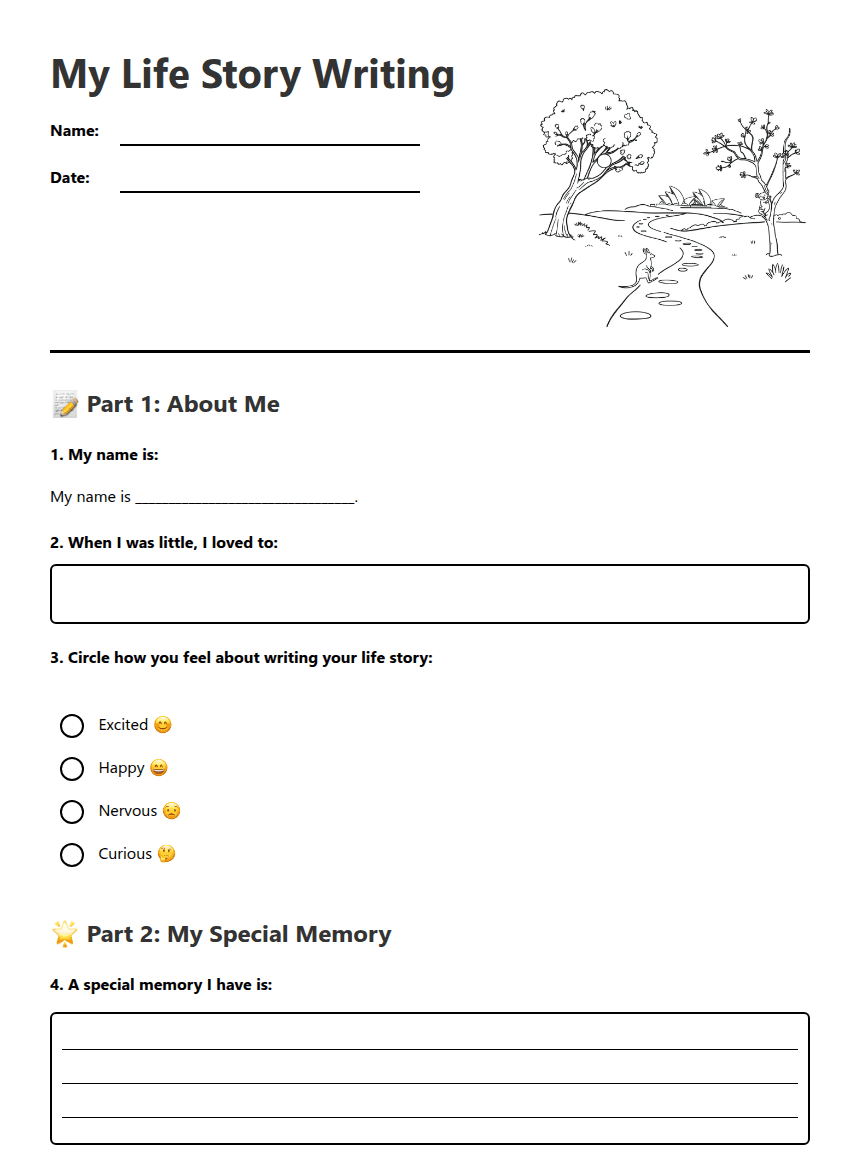 My Life Story Writing worksheet preview