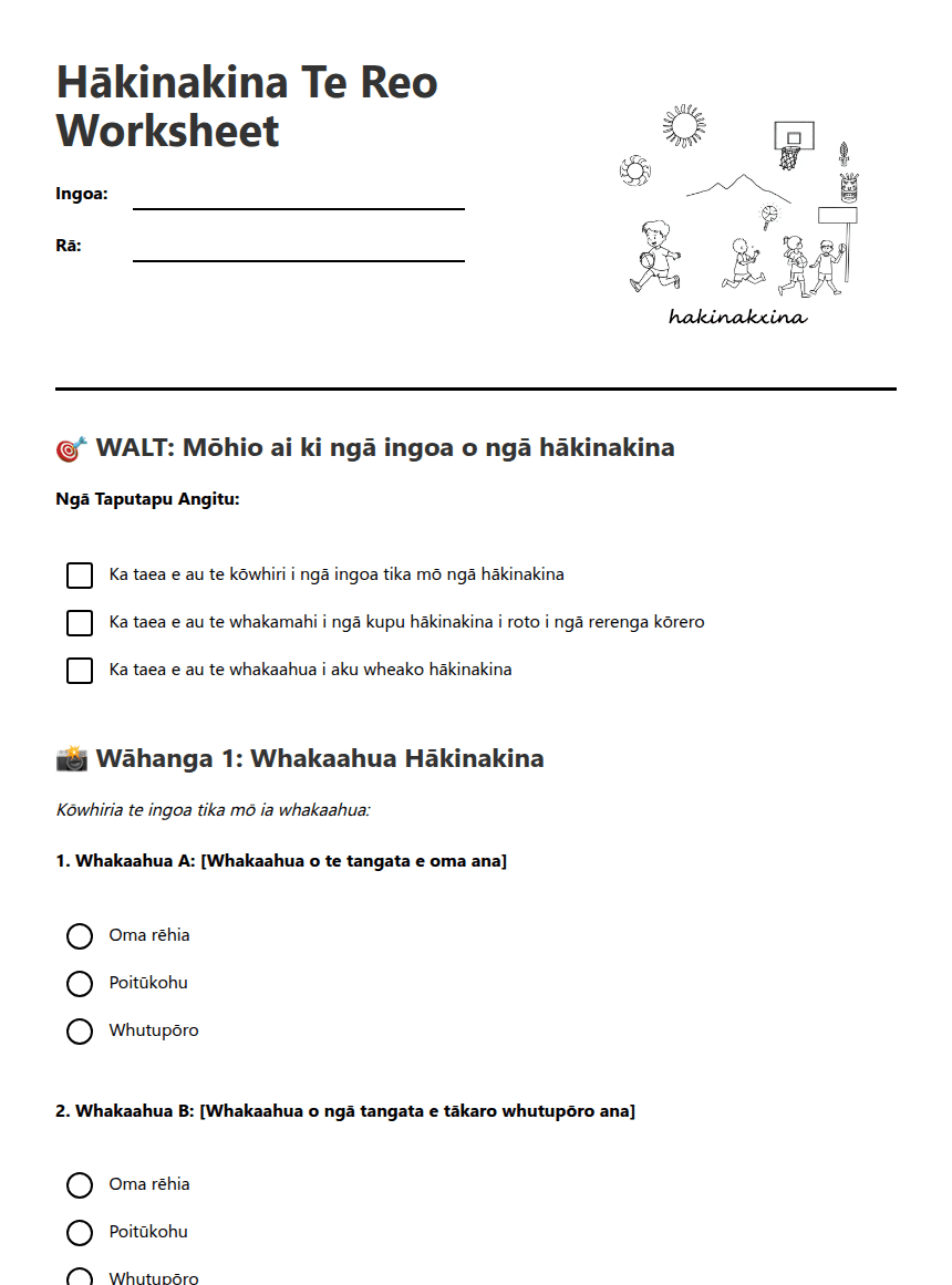 Hākinakina Te Reo Worksheet worksheet preview