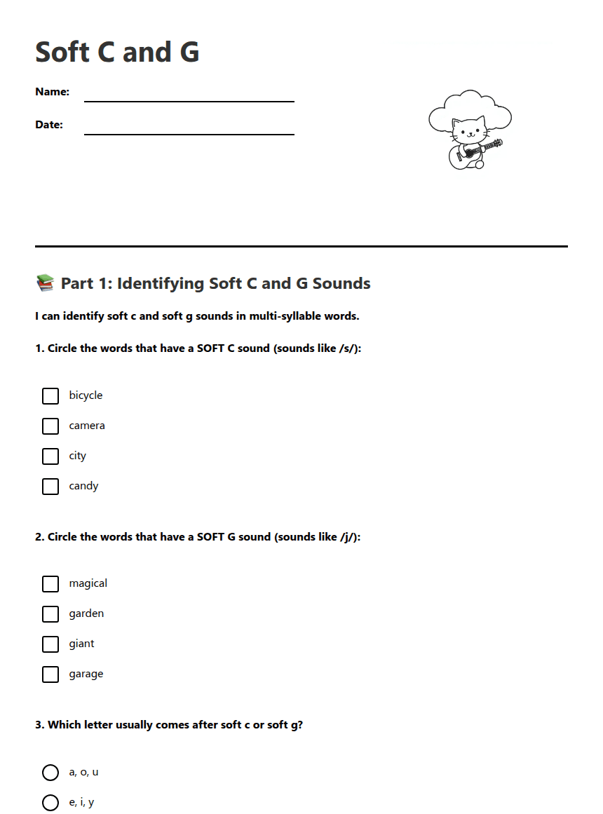 Soft C and G worksheet preview