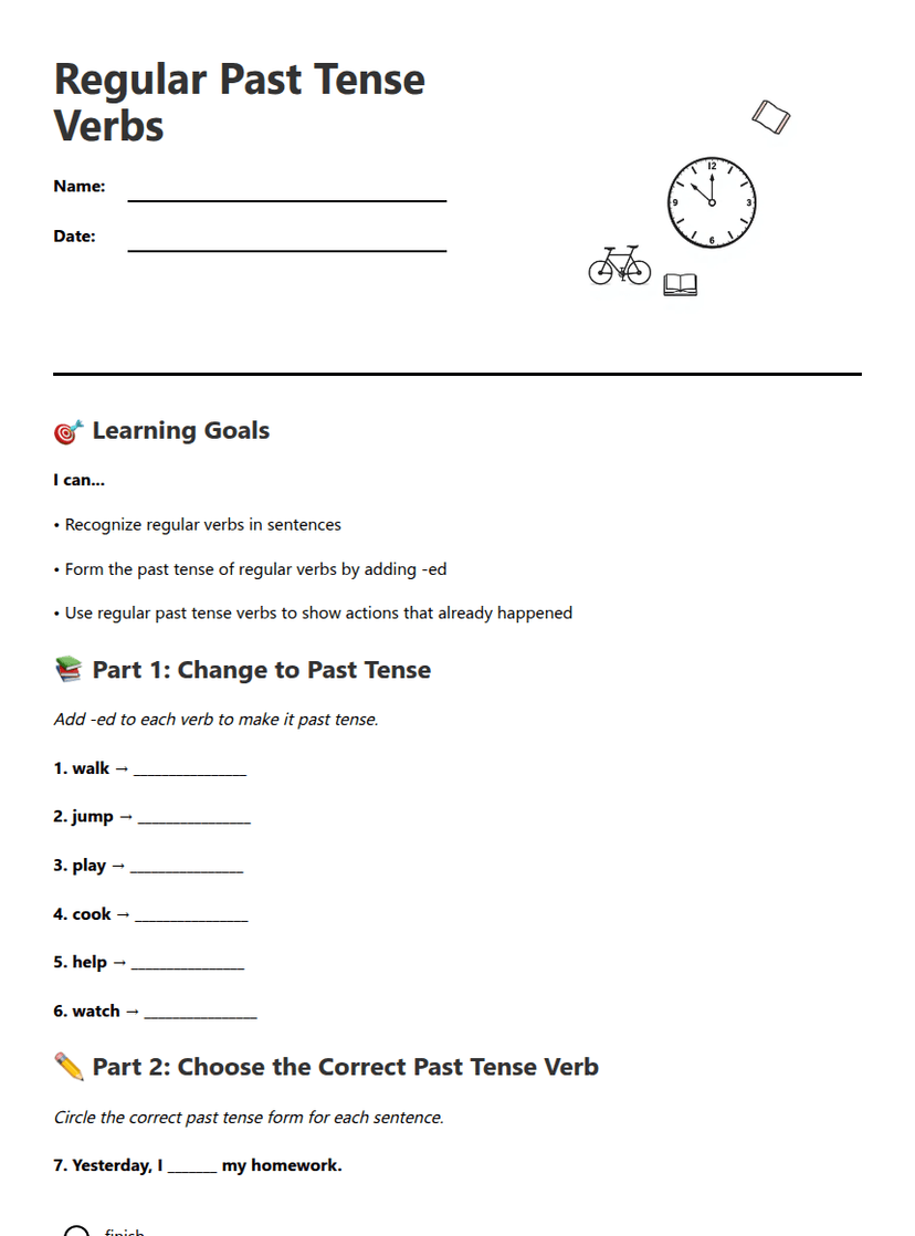 Regular Past Tense Verbs