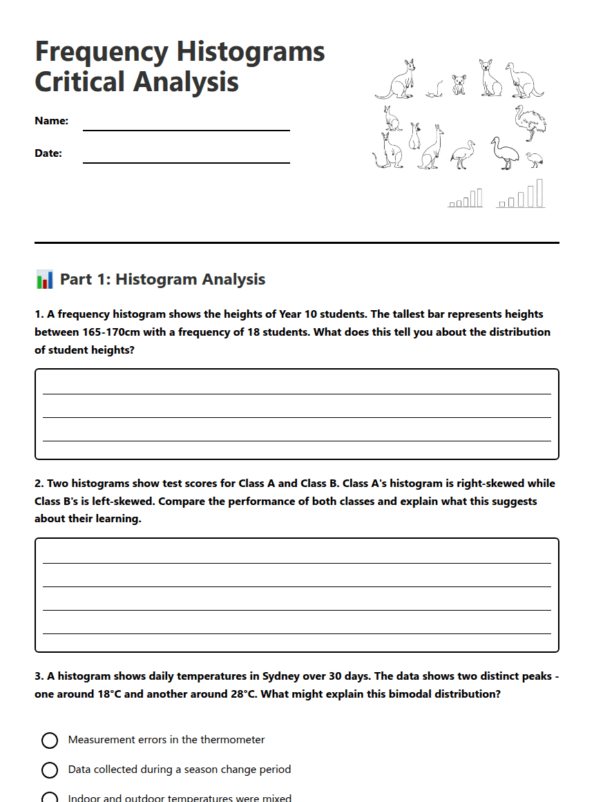 Frequency Histograms Critical Analysis worksheet preview