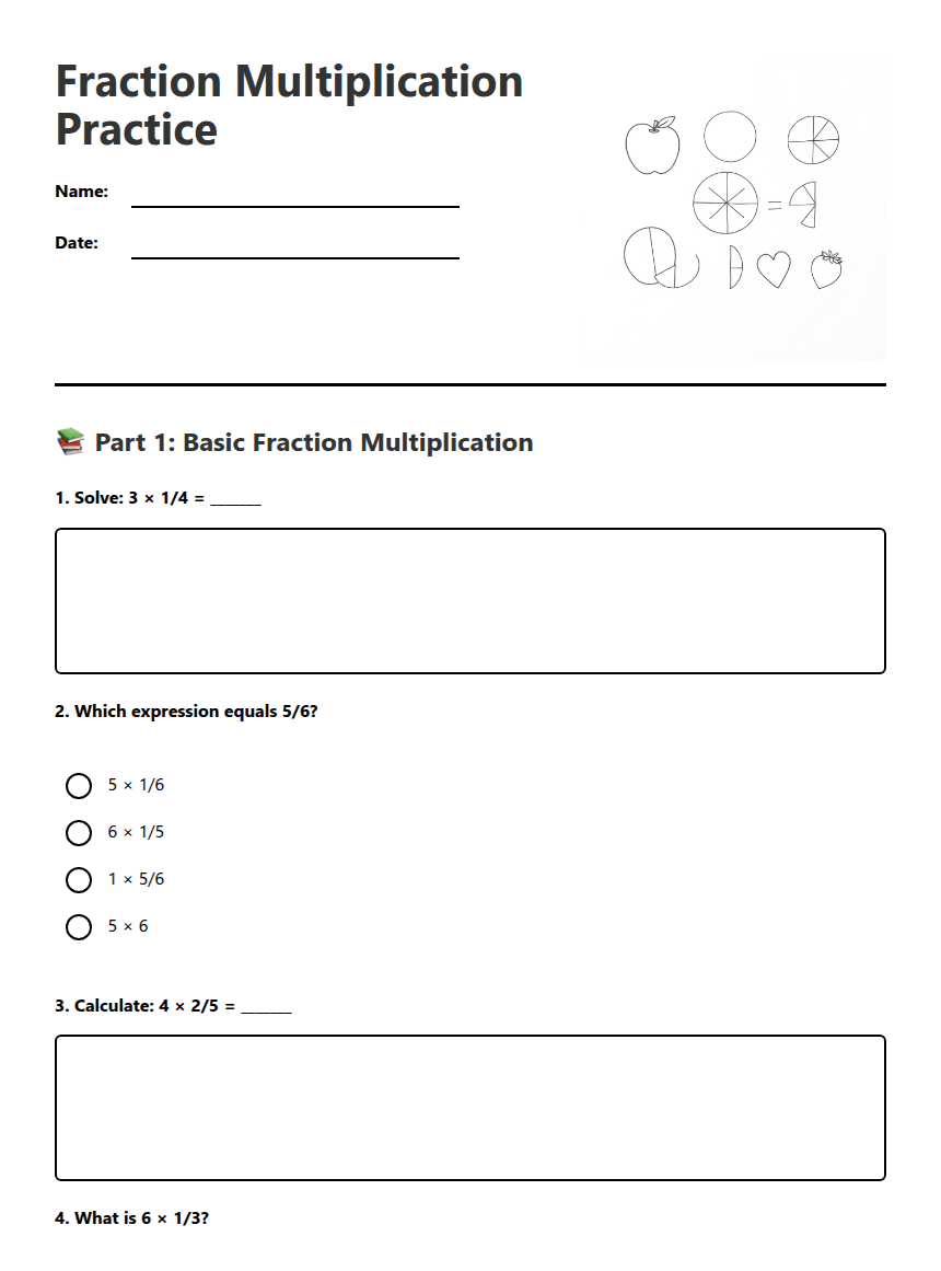Fraction Multiplication Practice worksheet preview