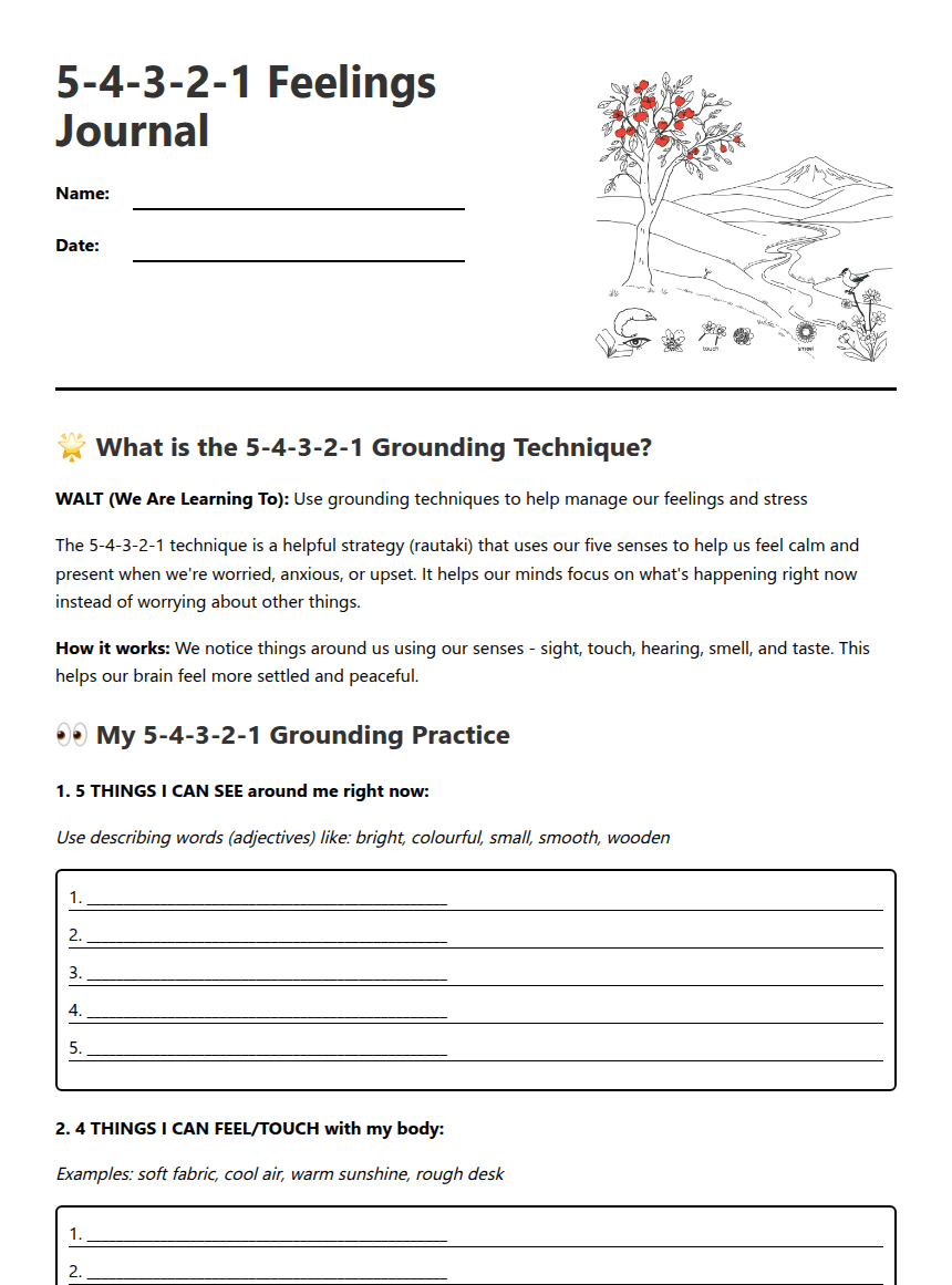 5-4-3-2-1 Feelings Journal worksheet preview