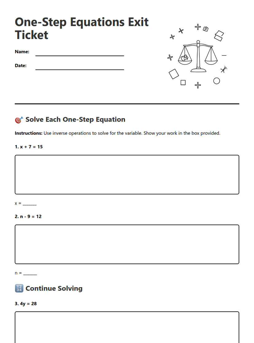 One-Step Equations Exit Ticket