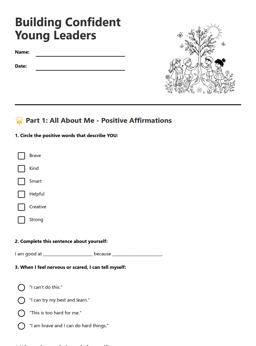 Building Confident Young Leaders worksheet preview