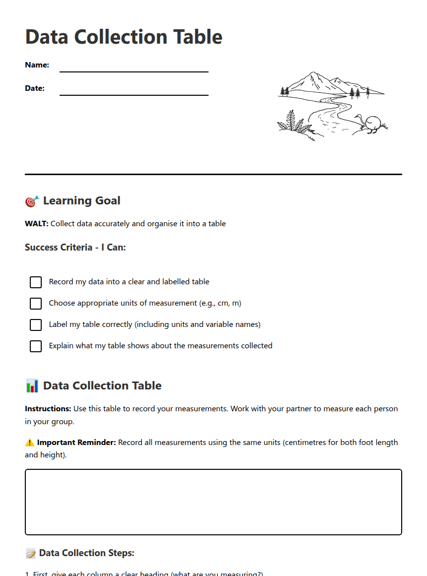 Data Collection Table worksheet preview