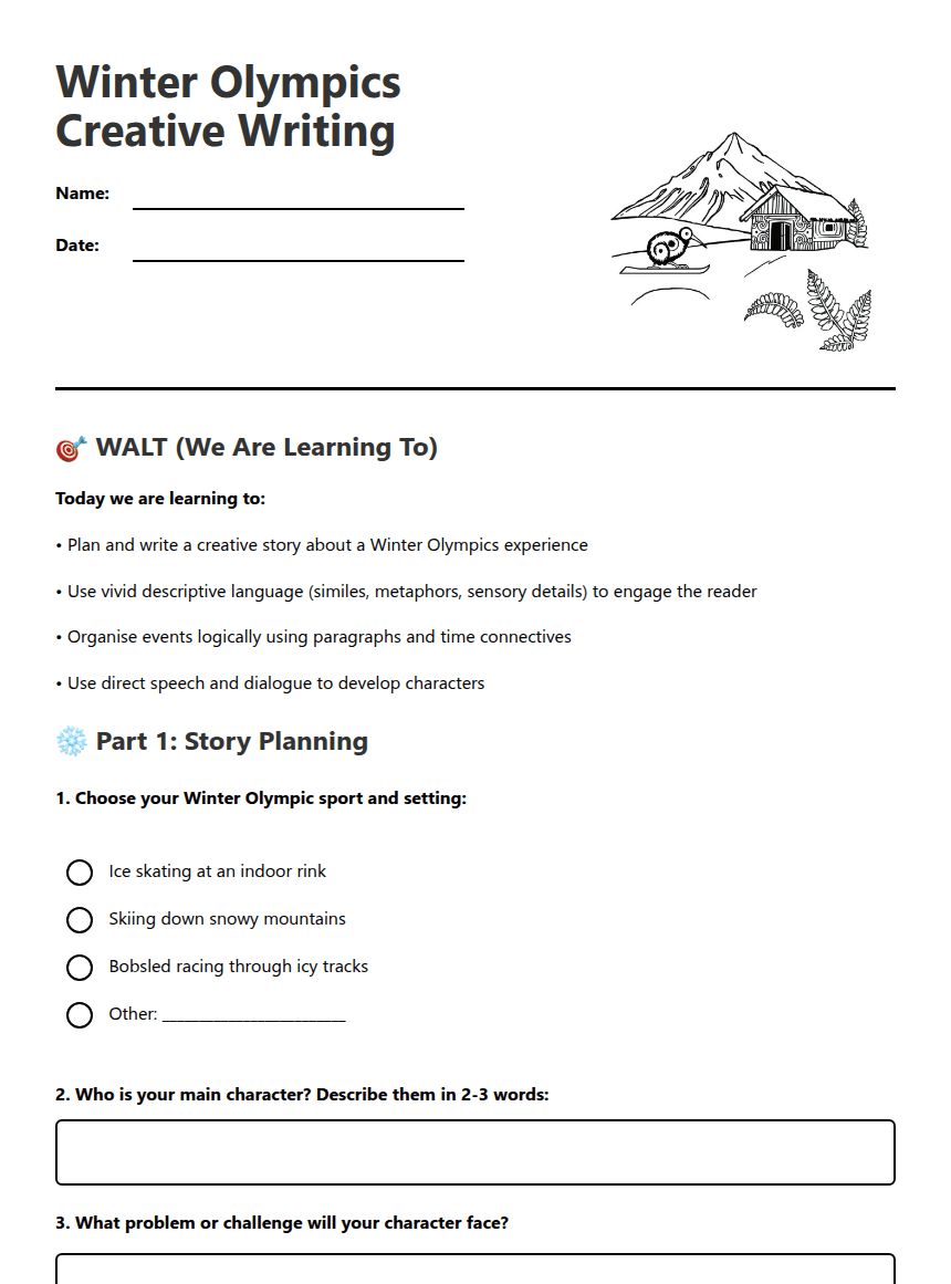 Winter Olympics Creative Writing worksheet preview