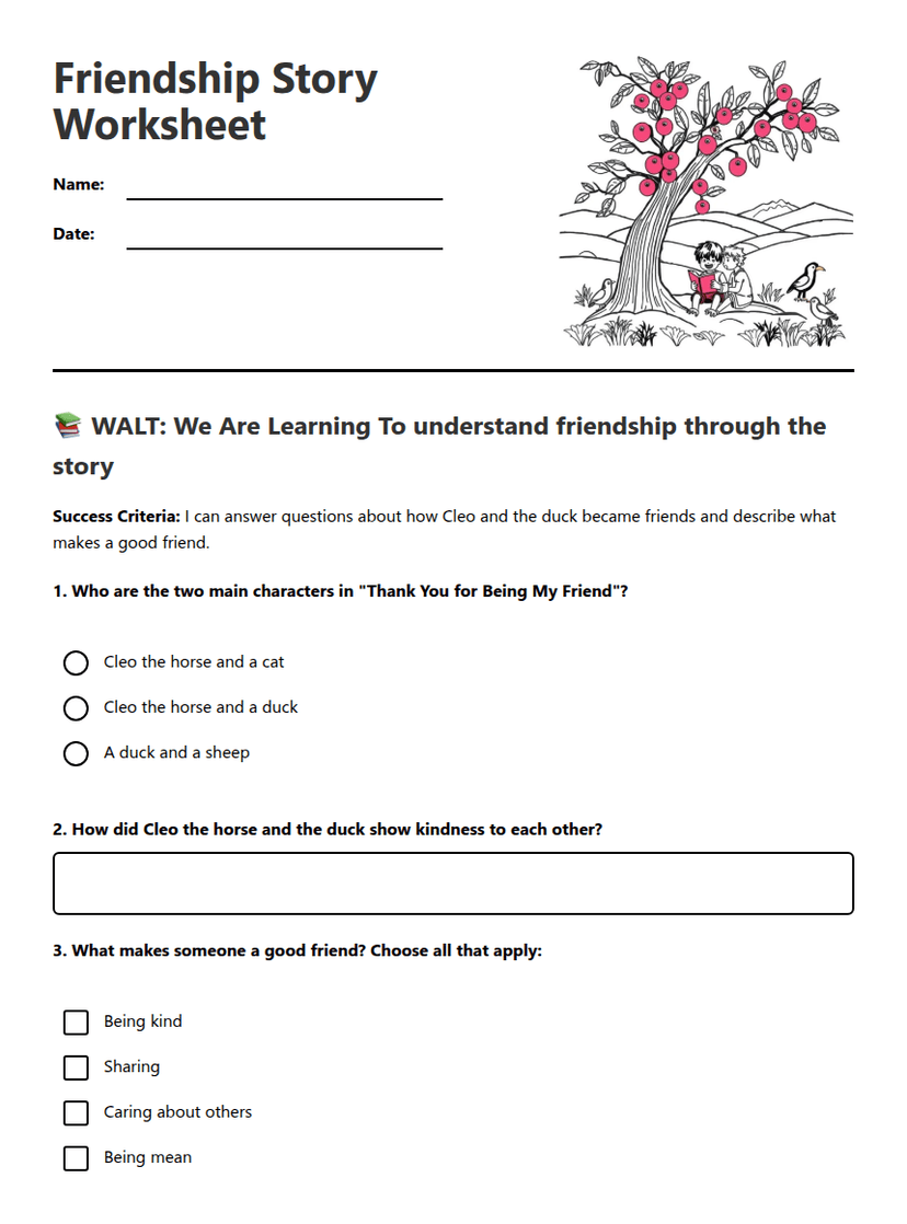 Friendship Story Worksheet