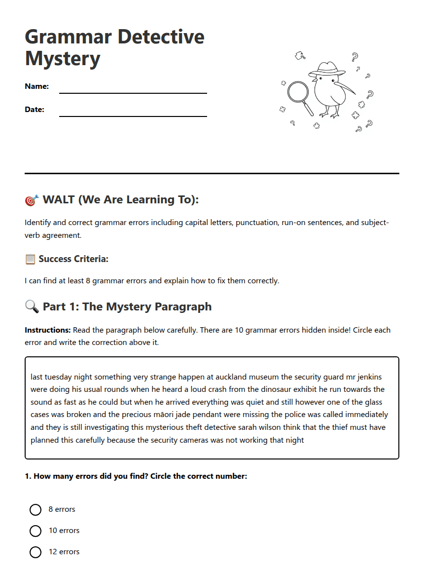 Grammar Detective Mystery worksheet preview