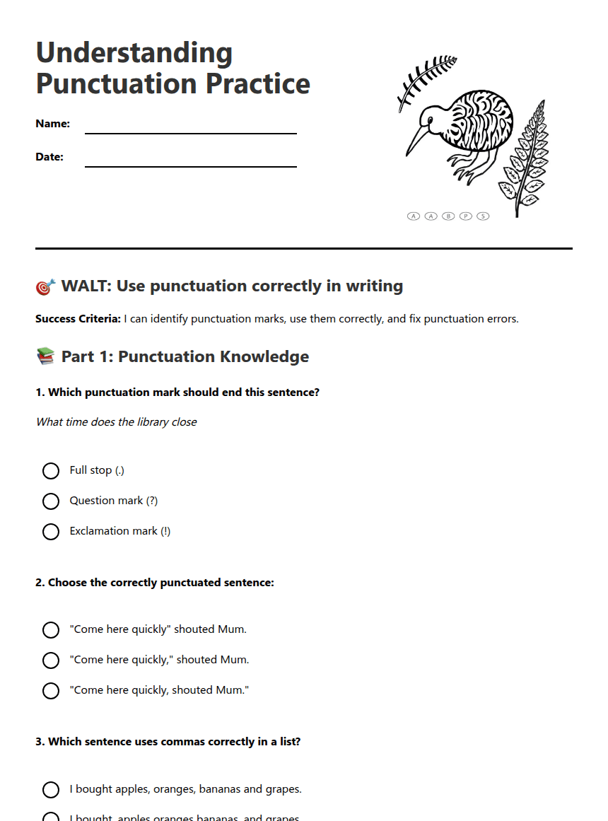 Understanding Punctuation Practice worksheet preview