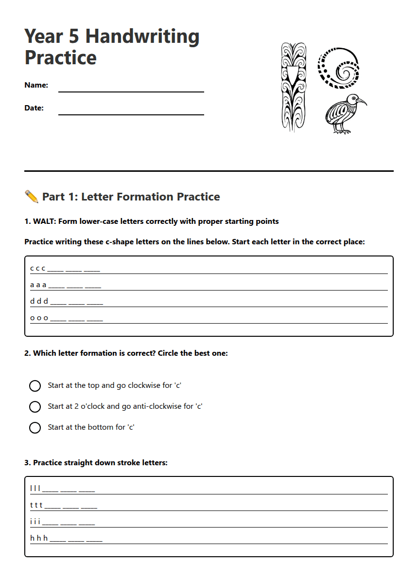 Year 5 Handwriting Practice worksheet preview