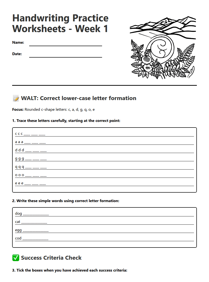 Handwriting Practice Worksheets worksheet preview