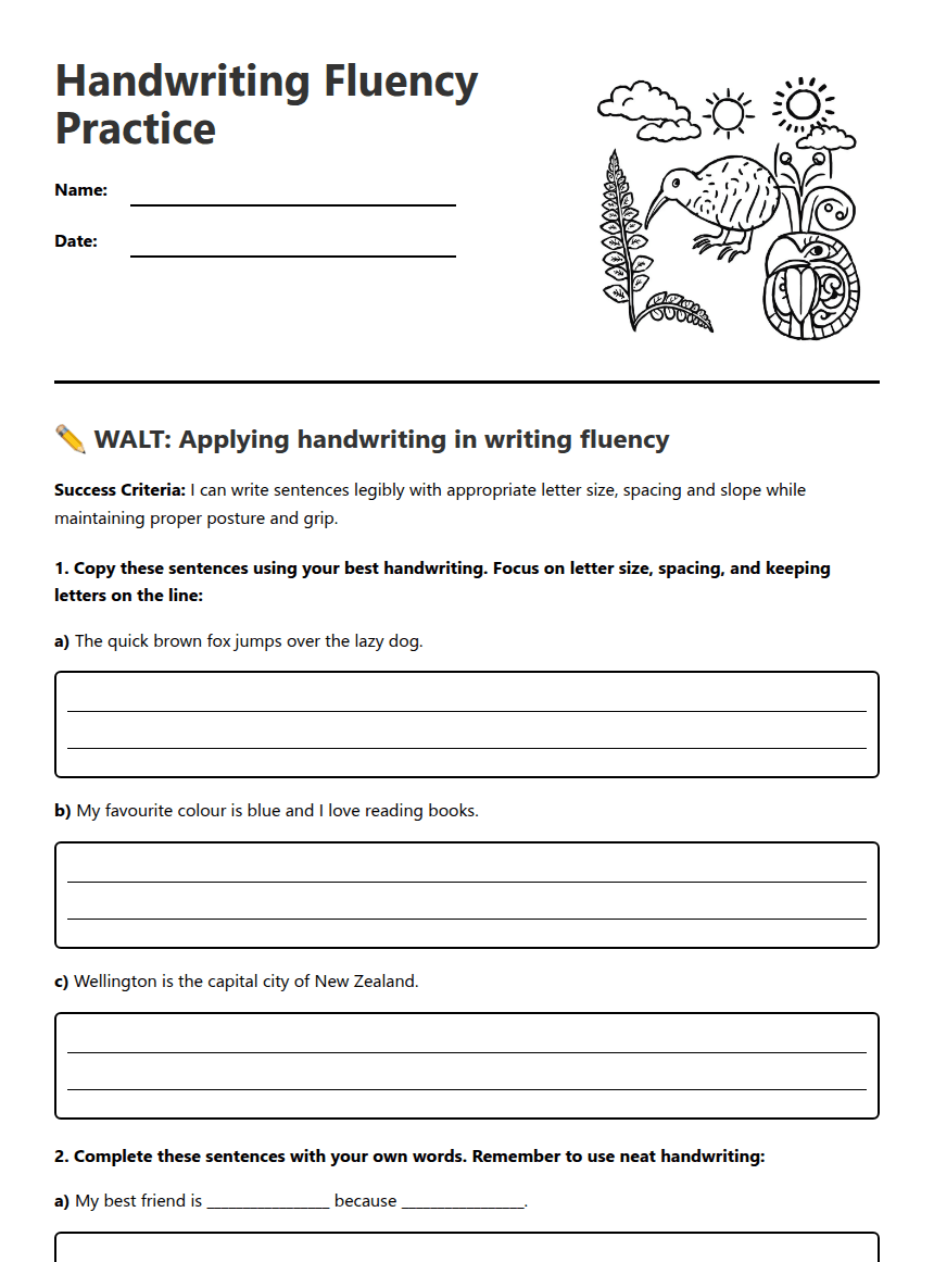 Handwriting Fluency Practice worksheet preview