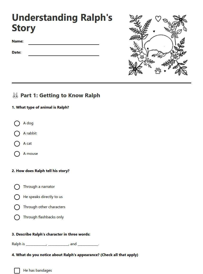 Understanding Ralph's Story worksheet preview