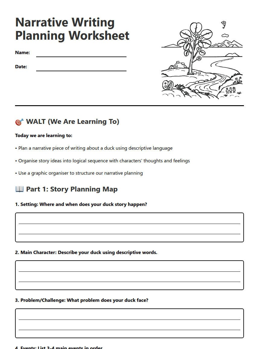 Narrative Writing Planning Worksheet worksheet preview
