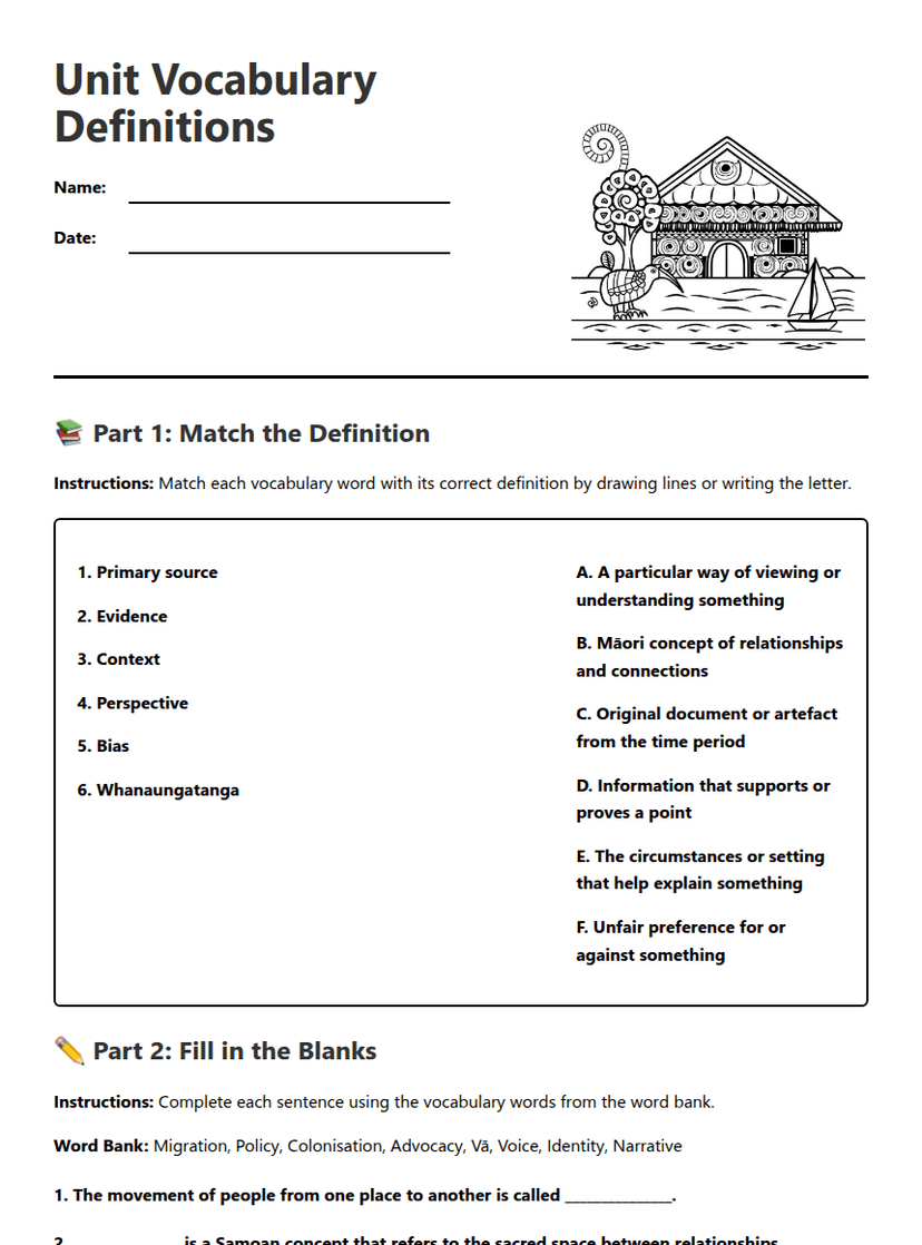 Unit Vocabulary Definitions