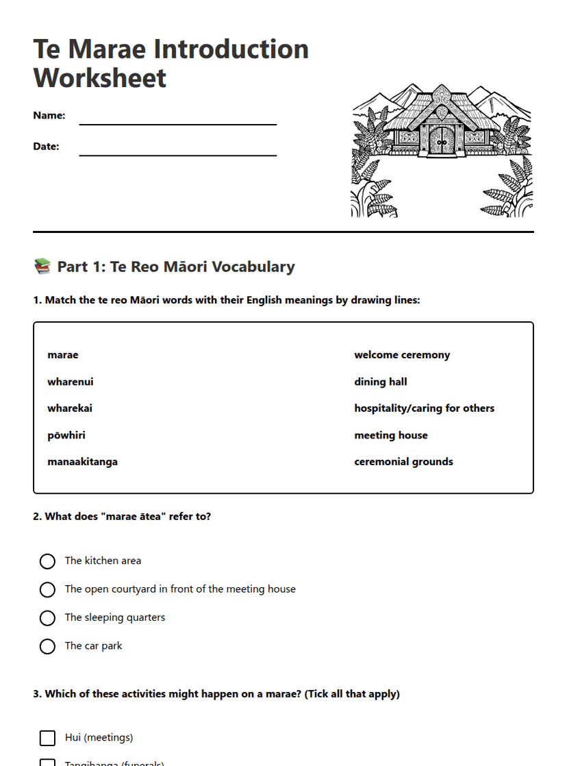 Te Marae Introduction Worksheet
