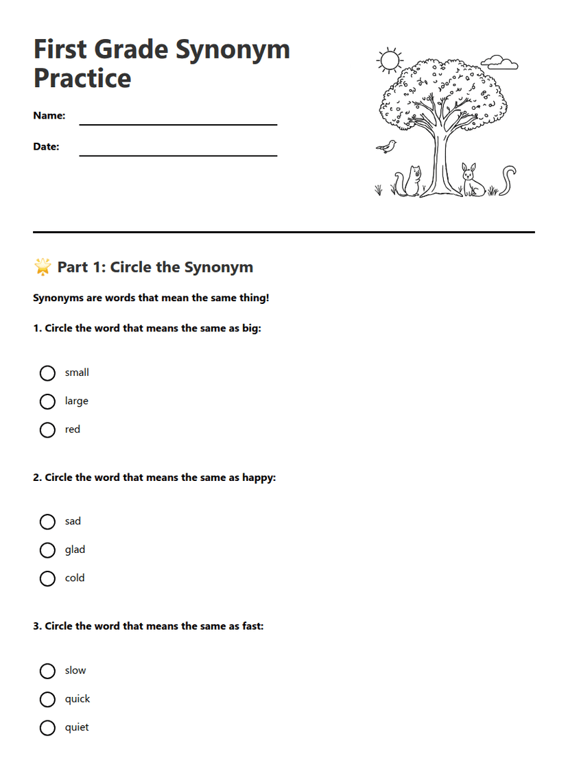 First Grade Synonym Practice