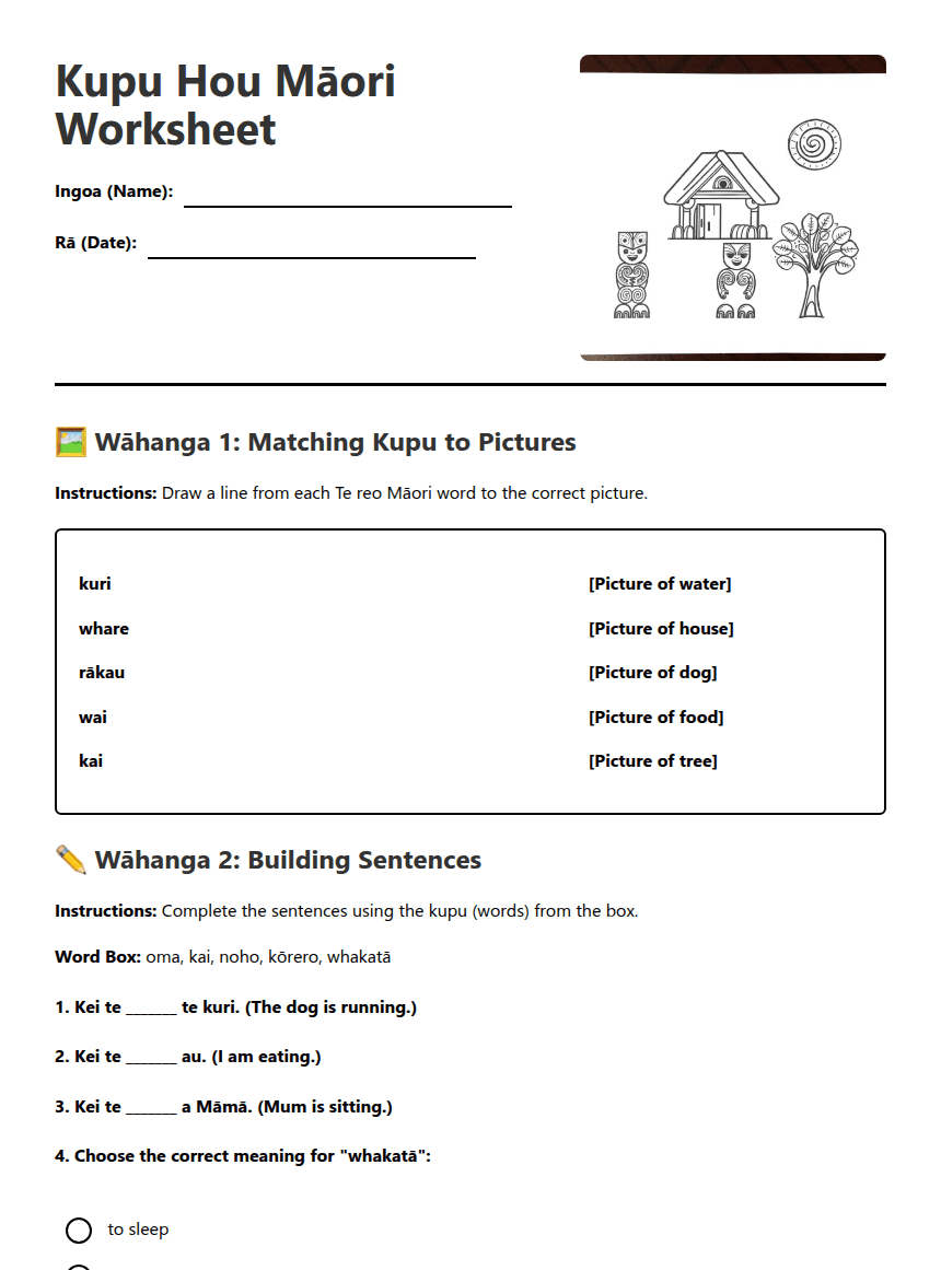 Kupu Hou Māori Worksheet worksheet preview